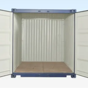 Navy blue 10ft high cube shipping container with cargo doors closed