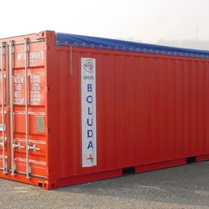20ft open top shipping container with blue tarpaulin roof